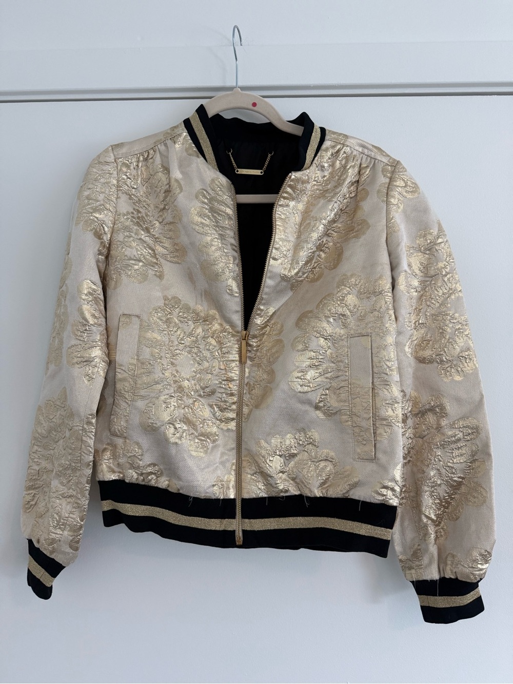 Trina Turk Cream and Gold Floral Bomber Jacket and skirt set